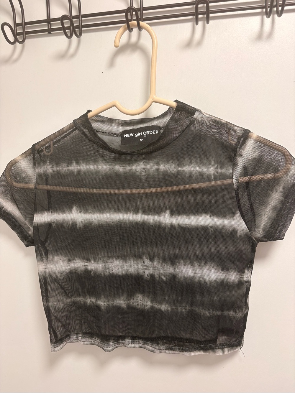 NEW girl ORDER Black Tie-Dye Sheer Crop Tee